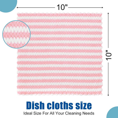 Homaxy 12 Pack Kitchen Dish Cloths, Ultra Soft and Absorbent Dish Towels, Reusable Fast Drying Microfiber Cleaning Cloth, Coral Velvet Wave Design No-lint, 10 x 10 inches, Pink