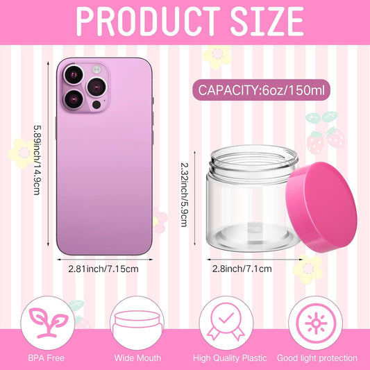 Patelai 4 Pieces Round Wide-mouth Leak Proof Plastic Container Jars with Lids for Travel Storage Makeup Beauty Products Face Creams Oils Salves Ointments DIY Making(6 Ounce,Pink)