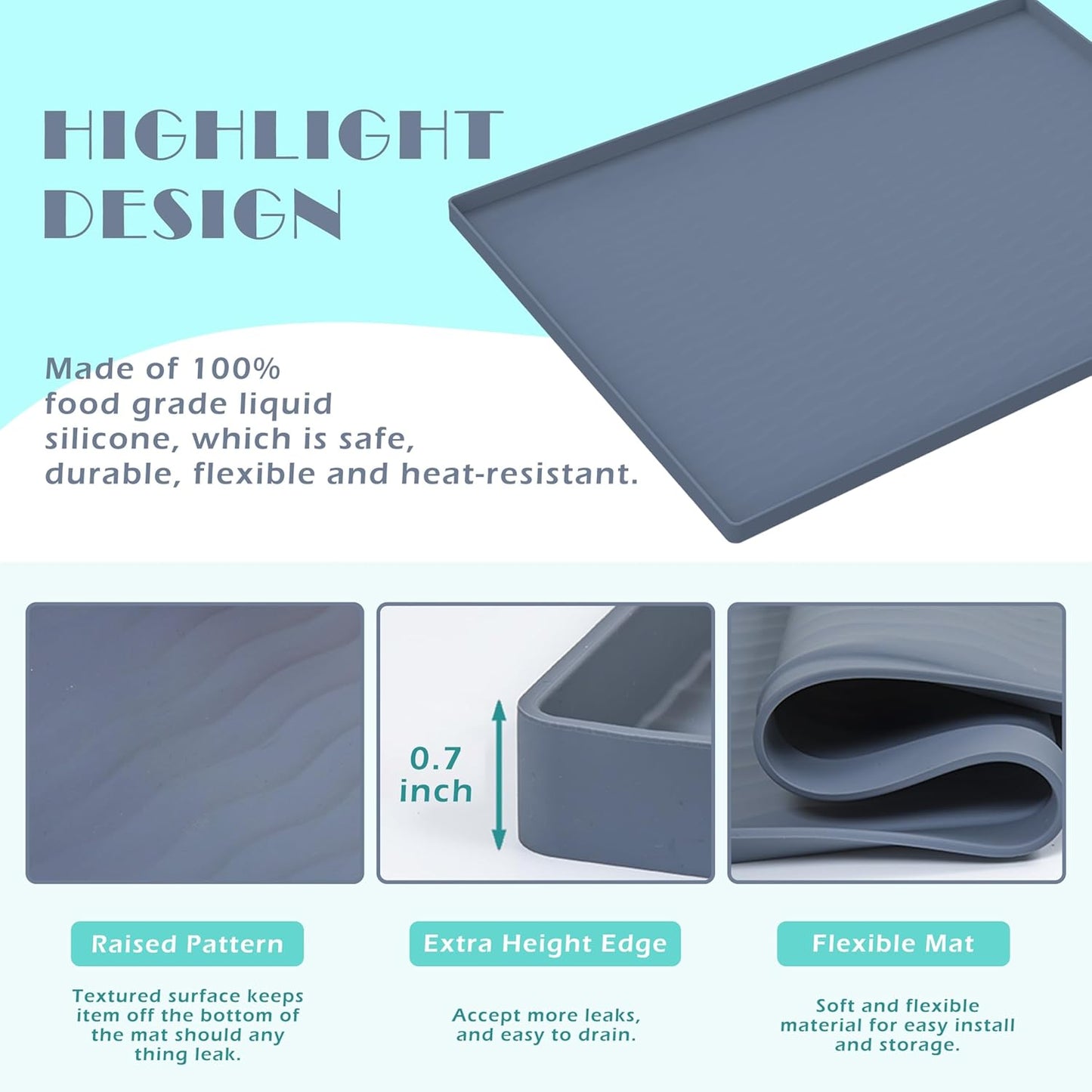 URMONA Waterproof Silicone Under Sink Mat 22'' x 19'' Shelf Liner for Kitchen and Bathroom, Cabinet and Counter Protector, Storage and Organizers, Litter Mat, Pet Cat Puppy Essentials(Beige)