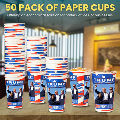 Smygoods Trump Design Disposable Paper Coffee Cups (16 OZ, 50 Count) For Hot Beverages, Tea, Espresso, Cocoa - To Go Drink Containers, Café & Office