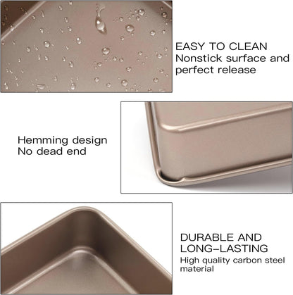 3 Pack Baking Sheet Pans, Deep Size Baking Pan Nonstick Cookie Sheet Brownie Cake Pan Bread Pan Toaster Oven Tray Bakeware (8.6 x 6.6 x 1.7'',11 x 9 x 2",12.7 x 10.6 x 2.4'')