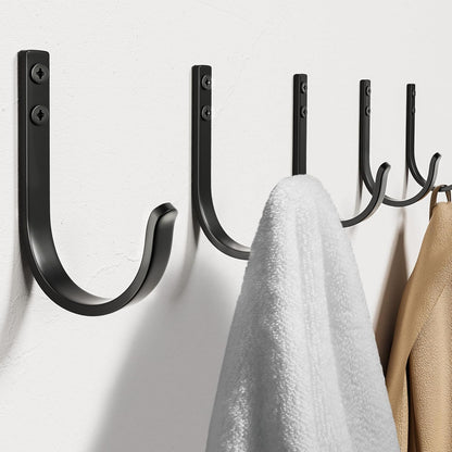 Wall Hooks for Hanging Towel/Coat - 22LB Screw in Metal Hanger Wall Mount, for Outdoor, Closet, Door, Bathrooms, for Backpack, Robe, Black 5 Pack