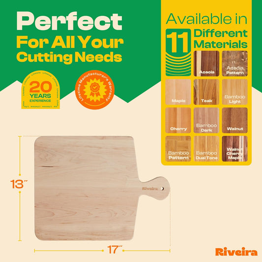 Riveira Maple Wood Cutting Board – Gourmet Maple Grandeur: 17 x 13 Wooden Cutting Board – Natural Wooden Cutting Boards For Kitchen Decorative – Innovative Juice Grooves Maple Wooden Chopping Board