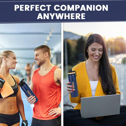 Lexlion Fruit Infuser Water Bottle - 22 Oz, Triple Walled Insulated Stainless Steel, Thermal Leaf Infuser, Silicone Sleeve, 3 Lids Leakproof, Metal Mug