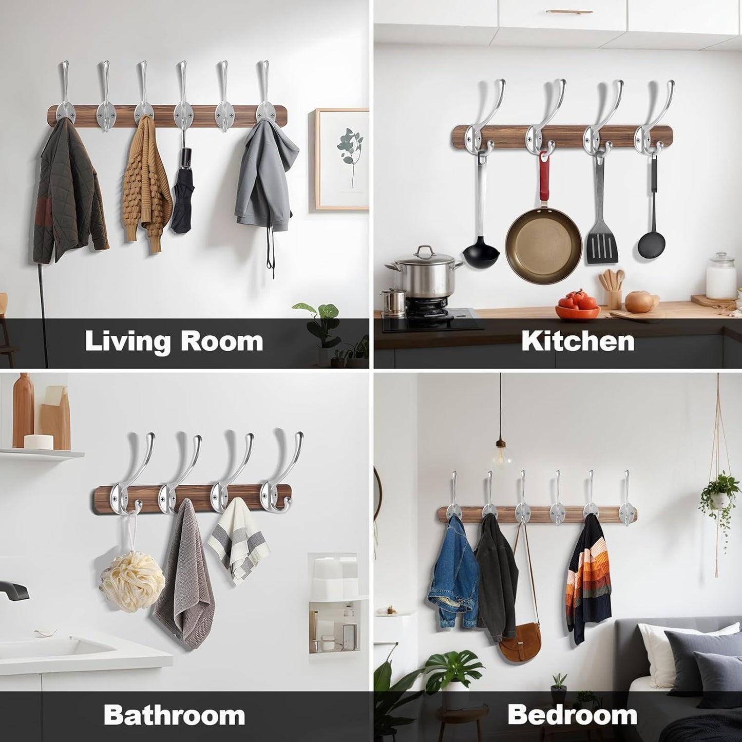 Wall Hooks for Hanging, 10-Pack Heavy Duty Metal Coat Hooks, for Living Room, Bathroom, Kitchen, Bedroom for Towel, Hat, Key, Closet, Bag (Silver)