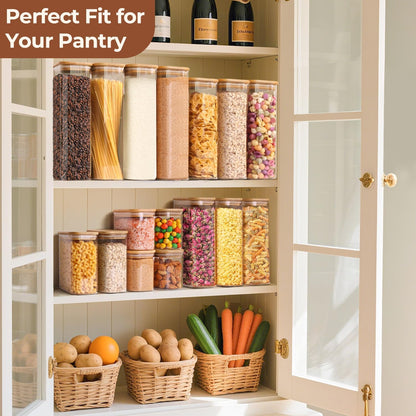 ComSaf 2 Qt Rectangle Glass Storage Containers with Lids, Glass Jars with Bamboo Lids, Clear Food Jar, Square Canister Set of 3, Pantry Organizers and Storage for Flour Pasta Coffee Bean