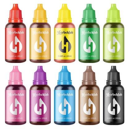 Herbeklab Food Coloring Liquid Food Dye Water Based Food Color 10 Colors x 20 ml Liquid Food Coloring Set Concentrated Slime Dye Pigments Soap Colorants Easter Egg Dyestuffs for Domestic Use