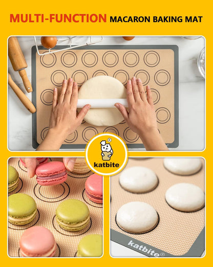 Macaron Silicone Baking Mats, Katbite Silicone Macaroons Baking Mat Set of 2 Half Sheet (11 5/8" x 16 1/2") Reusable & Nonstick Macarons Baking Supplies Silicone Bakeware Mats for Macarons Cookies