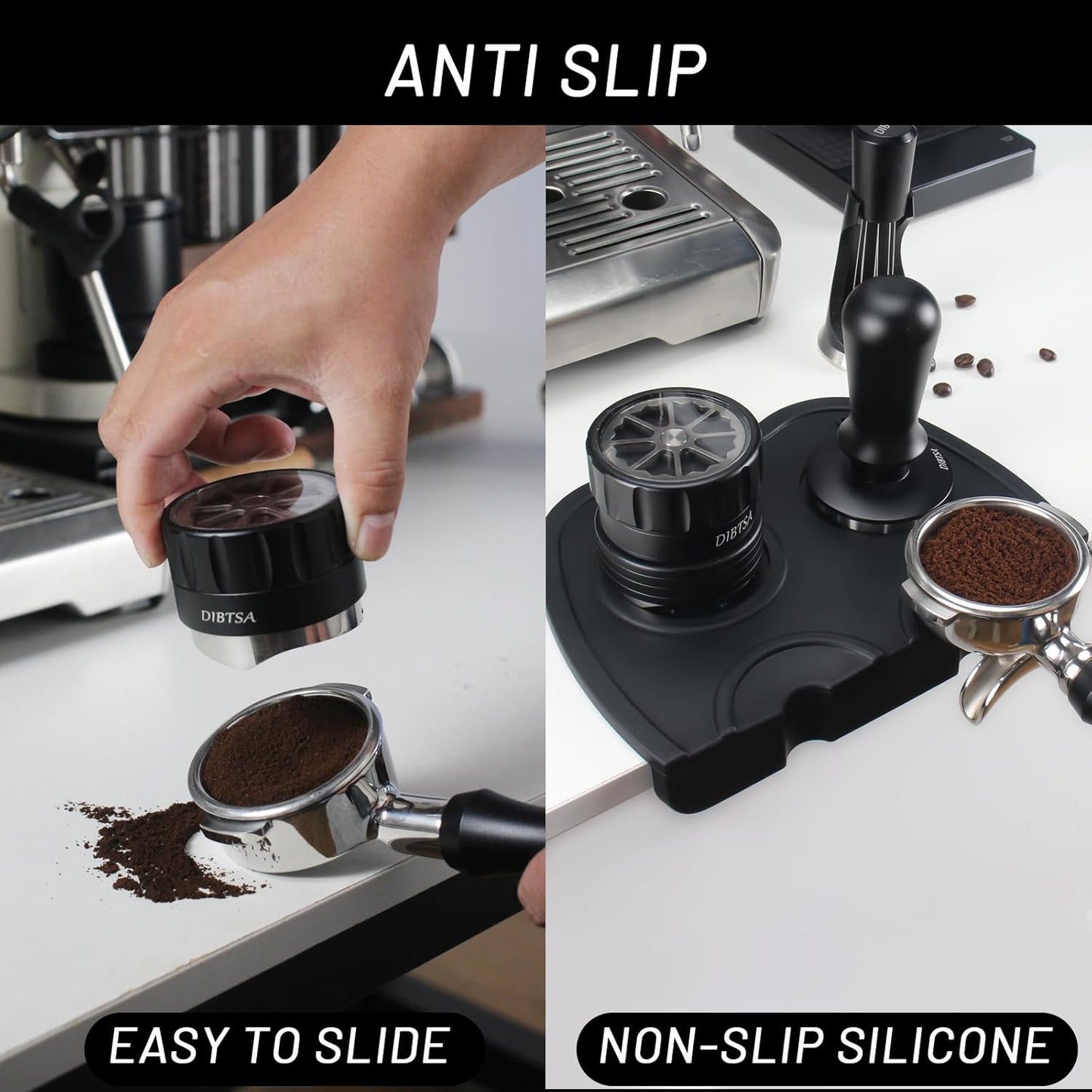 DIBTSA Espresso Tamping Mat, Silicone Coffee Tamper Mat with Corner Edge Tamp Support Station for Countertop, Barista Tools, Espresso Accessories, Large, Black