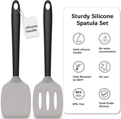 Coukre 2 Pack Silicone Spatula Set, High Heat Resistant, BPA Free Kitchen Spatula, Solid & Slotted Turner for Non-Stick Pans, Sautéing, and Flipping (2, Gray)