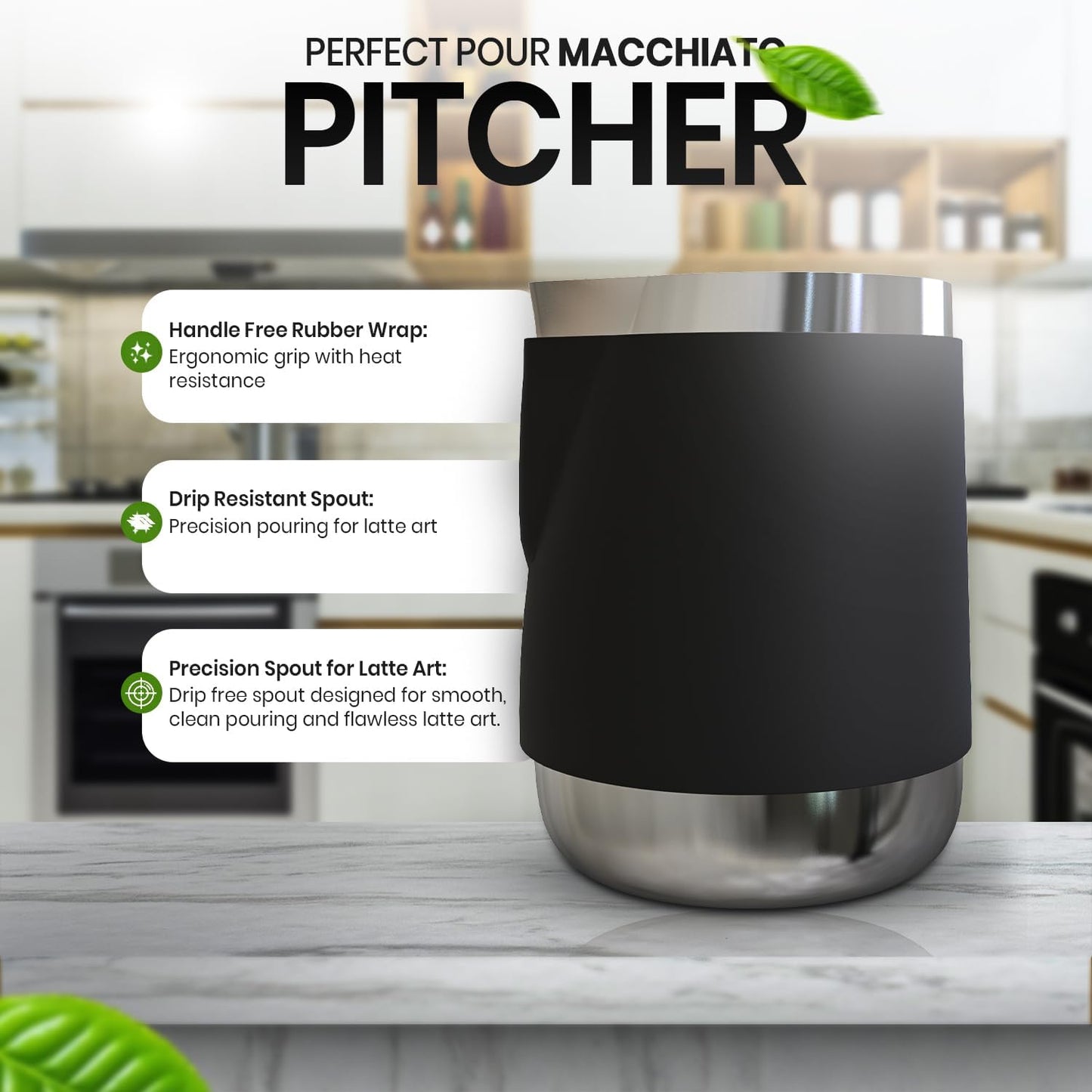 Rattleware 20 Oz Handle Free Latte Art Pitcher Stainless Steel with Rubber Grip Durable Heat Resistant Milk Frothing Pitcher for Baristas Home Cafes and Coffee Shops