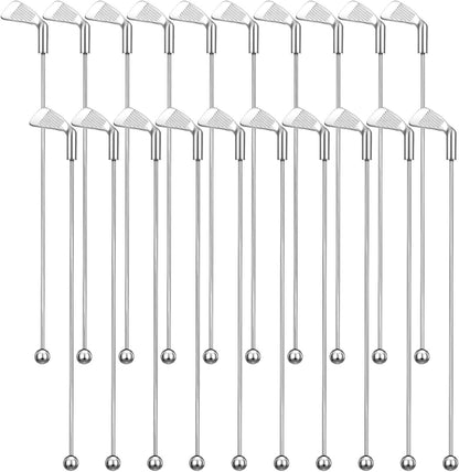 Hushee 20 Pcs Metal Golf Cocktail Stirrers Swizzle Stir Sticks 7.87 Inch Reusable Drink Stirrer Sticks Party Decorations Golf Party Clubhouse and Outing Decorations