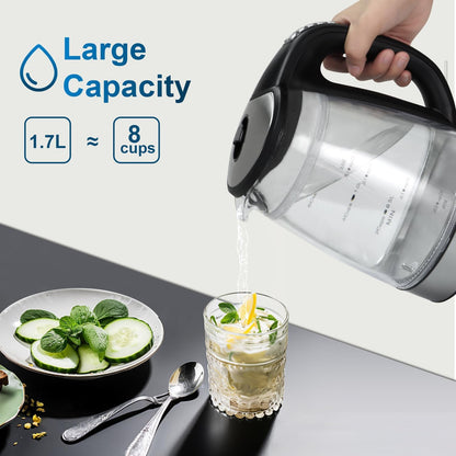 1500W Electric Kettle with Temperature Control - 6-Temp Presets for Tea/Coffee, Double Wall Cool-Touch, 4H Keep Warm, 1.7L Borosilicate Glass & BPA-Free, Fast Boil for Home/Office