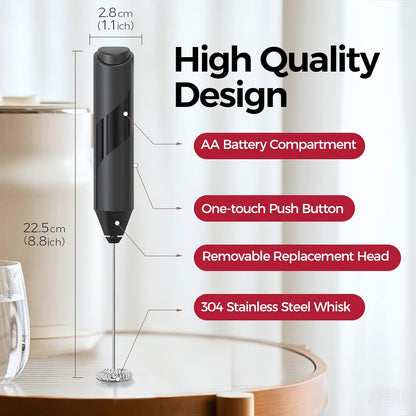 YARRAMATE Electric Milk Frother Wand, Fast Battery Operated Coffee Mixer, Handheld Drink Stirrer, Whisk Foam Maker for Lattes, Cappuccino, Matcha, Hot Chocolate (Black)