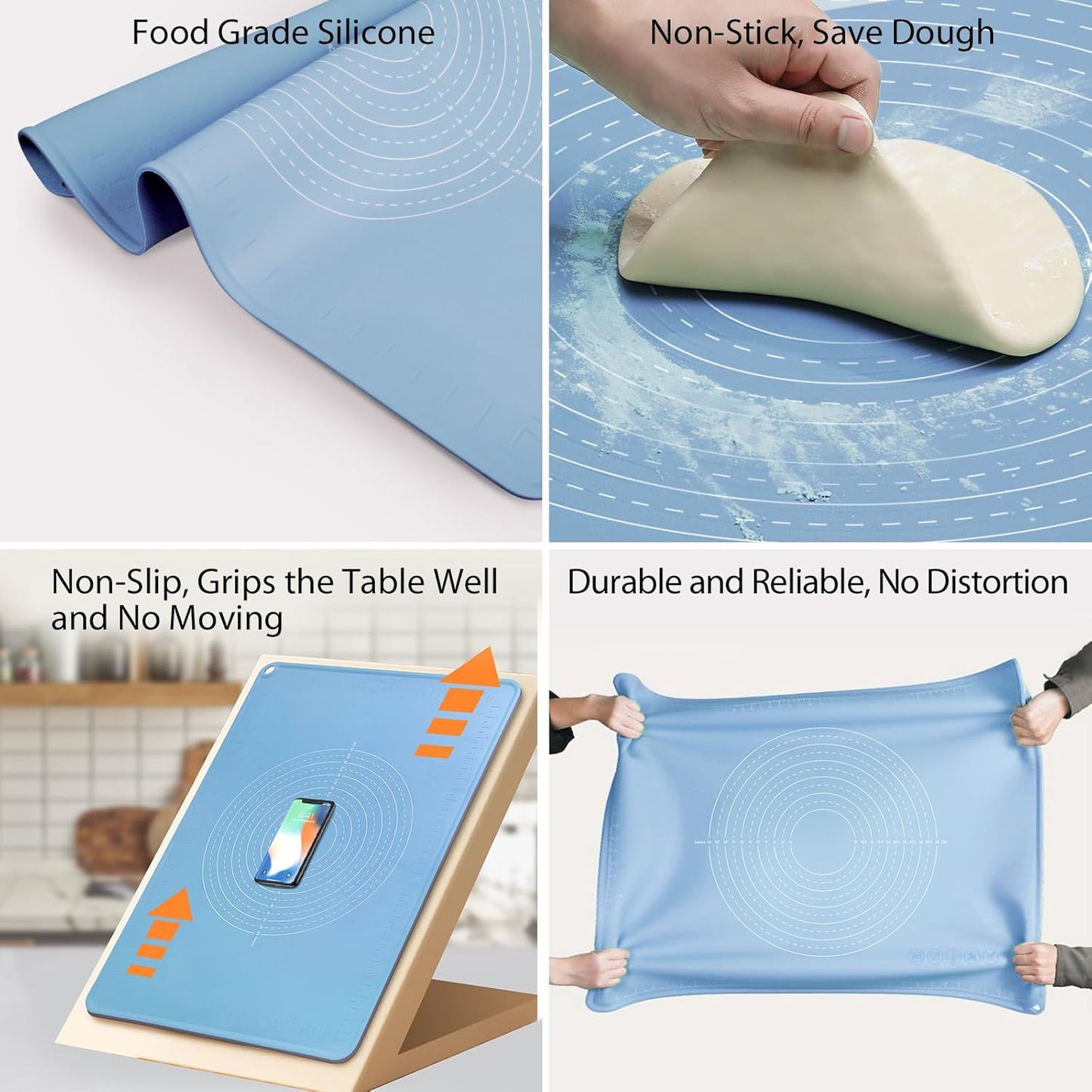 24"X16" Silicone Baking Mat Extra Large Non-stick Pastry Mat with High Edge, Dough Rolling Board for Pastry, Macarons, Pies, Bread, Cookies, Pizza, Fondant, Pasta, Food Grade Silicone Baking Supplies