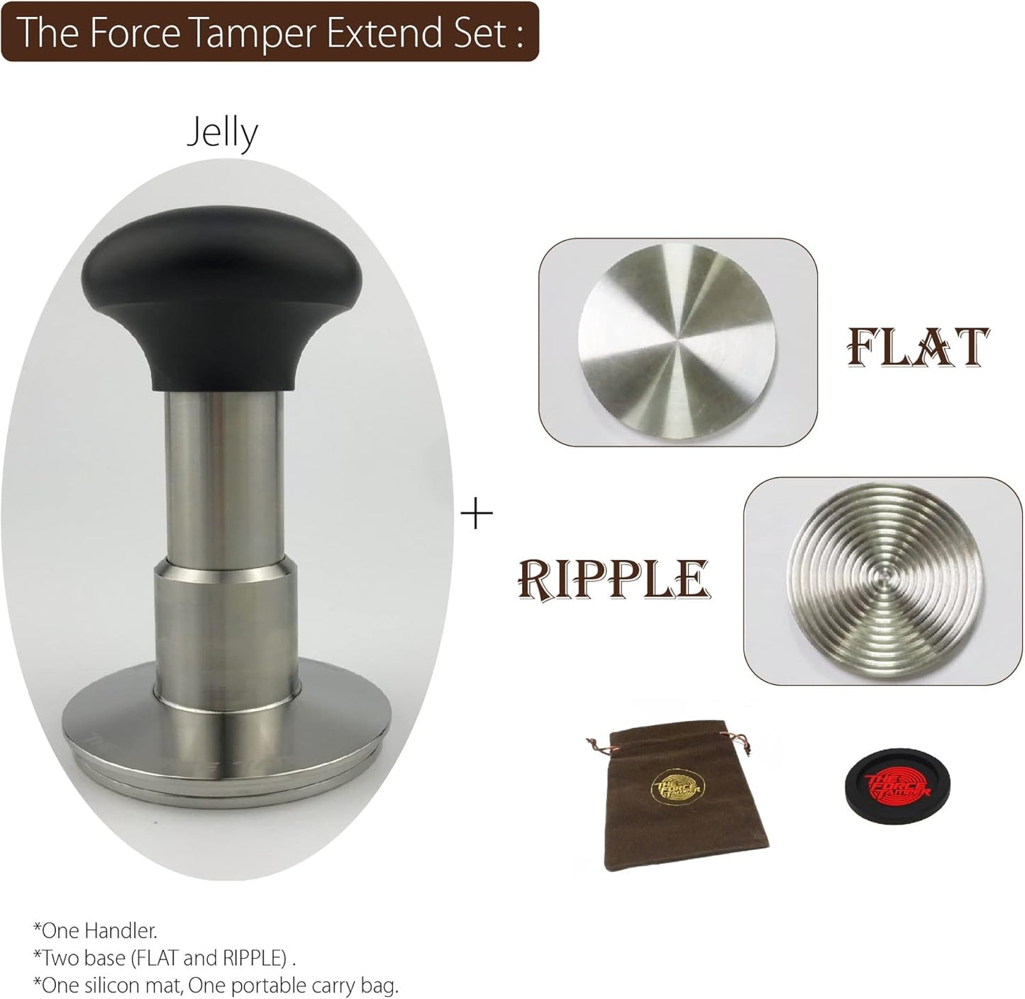 The Force Tamper Automatic Impact Coffee Tamper Adjustable Const Pressure and Autoleveling Extend Set New (Jelly, 54.00mm)