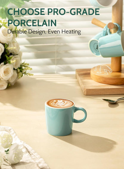 Sweese 3.5oz Porcelain Espresso Cups Set of 4, Mini Coffee Mugs Demitasse Cups - Turquoise