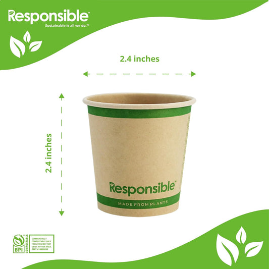 4 oz Paper Hot Cups, Tree-Less™ Compostable Paper Coffee Cups, Extra Strength, Tree-Free and Made Without PFAS, Natural Brown (1000 Count)
