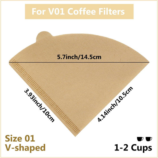 Cone Coffee Filters Size 01, 100 Count Unbleached 1-2 Cups Disposable V01 Coffee Paper Filters, Compatible with Cone Shaped Pour Over Coffee Filter and Drip Coffee Maker