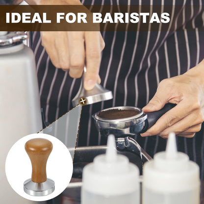 uxcell 53mm Coffee Tamper, Stainless Steel Espresso Press Tamper, Espresso Tamper with Wooden Handle Suitable for Coffee Shop, Restaurant Bar, Bakery (Dark Brown)
