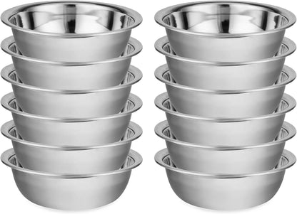 12 Pack 8.66 x 2.64 Inch Stainless Steel Mixing Bowls for Bulk Food Prep with Nesting Design for Hotel Restaurant and Home Kitchen Cooking in Silver