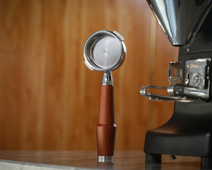 58mm Gaggia Espresso Accessories Kit –Rosewood Naked Portafilter, Auto-Level Espresso Press, Ground Distribution Tool, Wooden Barista Holder & Coffee Puck Knock Bin