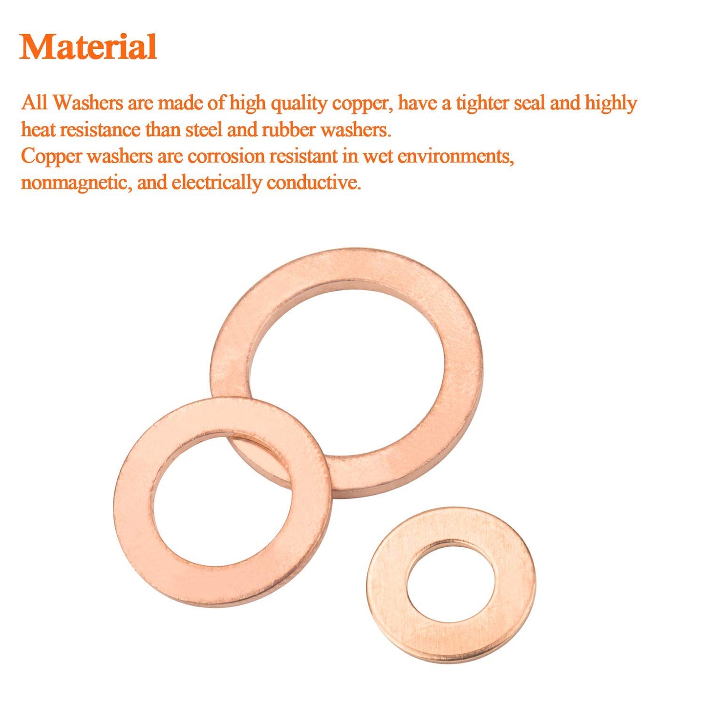 M34 Copper Flat Washer Crush Washer Sealing Ring, 34mm ID, 41mm OD, 1.5mm Thickness, 10 Pieces