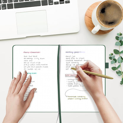 &And Per Se Dotted Journal Notebook for Women&Men with Pattern, A5 Leather Hardcover, 160 Pages 100GSM Thick Dotted Paper, 3 Sheets of Stickers Included(Dark Green)