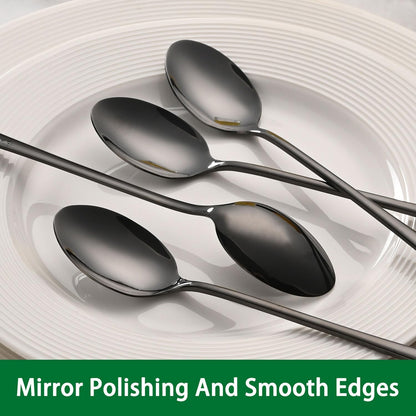 7.5 Inches Black Coffee Stirring Spoons Set,Set Of 8 Stanless Steel Iced Teaspoons,Long Handle Mixing Spoons For Cocktail And Sundae,Long Ice Cream Spoons