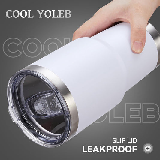 30 oz Tumbler with Lid Stainless Steel Tumblers Vacuum Insulated Cup Reusable Powder Coated Travel Mug Double Wall Leak Proof Portable Cups Keep Cold Drinks for 12 Hours, White, 1 Pack