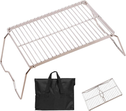 REDCAMP 13.6" Small Folding Campfire Grill, Heavy Duty Portable Camping Grill Grate with Carrying Bag for Outdoor Cooking Camping Hiking Backpacking Picnic BBQ
