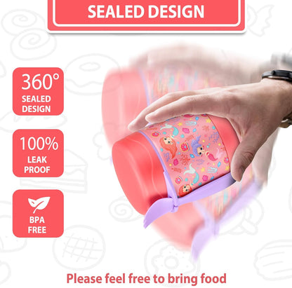10oz Soup Thermo for Hot Food Kids,Lunch Thermo Kids Food Jar with Spoon Hot Insulated Food Containers,Leak Proof Stainless Steel Wide Mouth Lunch Food Thermo Jar for School(Pink-Mermaid)