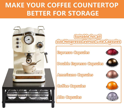 IBUYKE Wooden Coffee Pod Drawer Holder,Pod Holder,40 Capsule Pods,Coffee Pod Holder Drawer With Mesh Shelves,Home Kitchen Counter Organizer,Greige TCJ101Y