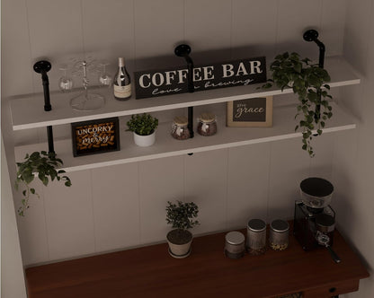 Industrial Pipe Shelving Rustic White Pipe Wall Shelves Industrial Shelves with Wood Planks Floating Shelves 60 Inch Farmhouse Bathroom,Kitchen Shelving Wall Mounted