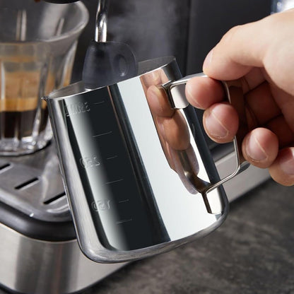 Milk Frothing Pitcher, Milk Frothing Pitcher Used by Professional Baristas to Make Latte, Cappuccino and Espresso, 350ml (12oz Black)