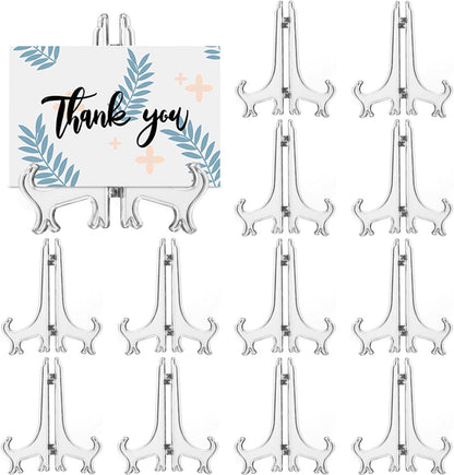 12 Pack 3 Inch Clear Plastic Easels or Stand/Plate Holders to Display Pictures or Other Items at Weddings, Plate Stands for Home Decoration, Birthdays, Tables