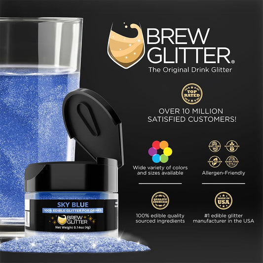 Brew Glitter Sky Blue Edible Drink Glitter 1x 4g Jar for Cocktails, Beer, & Beverages