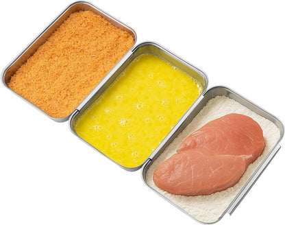 Navaris Breading Trays Set - Toaster Oven Pan - 3 Stainless Steel Trays for Food - Stainless Steel Tray for Bread Crumb Dishes Panko Schnitzel - Breading Tray for Fish and Meat