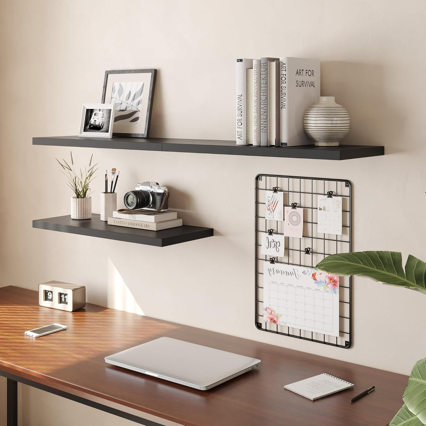 Wall Shelf Set of 1, Black Floating Shelves 36 in W x 10 in D x 1 in H, Wooden Floating Wall Shelf with Invisible Brackets for Living Room/Bedroom/Bathroom/Kitchen Storage and Decor