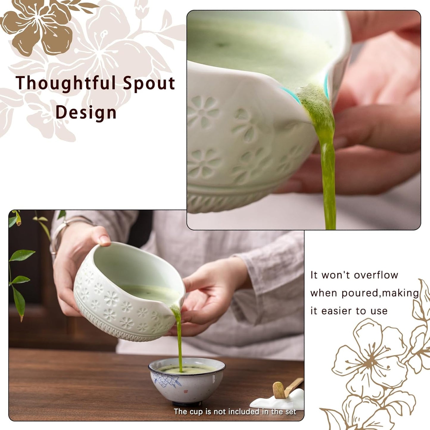 Matcha Whisk Set, Ceramic Matcha Set Includes Matcha Bowl, Matcha Whisk and Holder, Bamboo Scoop, Scoop Rest, Sifter and Tea Towel - 7 Pcs Matcha Kit for Matcha Lovers (Mint)