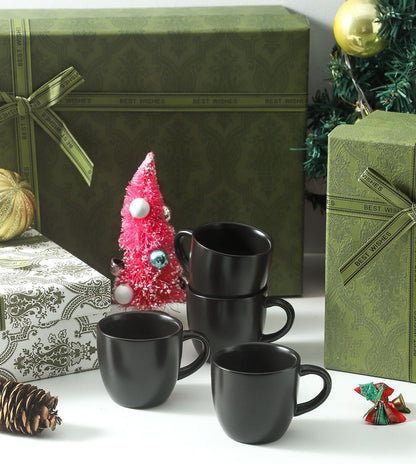 Hasense Espresso Cups Set of 4 Perfect for Demitasse, Cappuccino, Tea Bag and Juice, 5 Ounce Ceramic Stackable Mini Coffee Mugs Suit for Espresso Machine and Coffee Maker, Black
