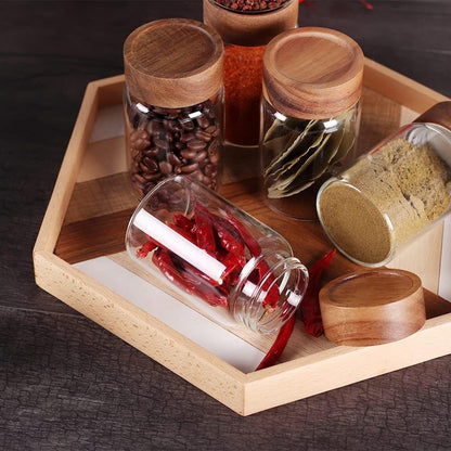 SAIOOL 6 Pcs Small Glass Spice Jars with Label,High Sealing Threaded Mouth,with Black Printed Spice Labels - 8.79oz /260ml*6,Empty Cylinder Spices Bottles,Storage Jars with Airtight Screw Lids