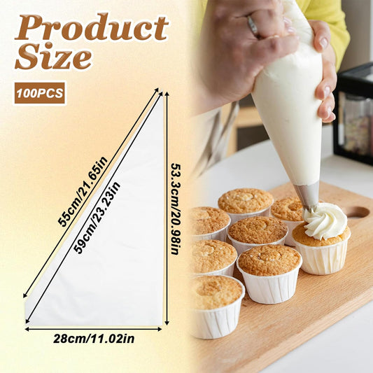 24 Inch Extra Large Piping Bags Disposable 100 Pack Clear Thickened Pastry Bags Icing Bags Frosting Piping Bags Cake Decorating Bags for Dessert, Pastry, Cookies, Cupcake Decorating