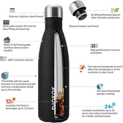 BJPKPK Insulated Water Bottles 17oz Stainless Steel Sports Water Bottles Keep Cold for 24 Hours and Hot for 12 Hours,BPA Free Water Bottl,Glitter Black