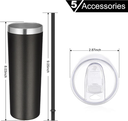 VEGOND Stainless Steel Skinny Tumblers Bulk 12 Pack, 20 oz Vacuum Insulated Tumblers with Lids and Straws, Double Wall Coffee Mug, Travel Water Cup, Matte Black