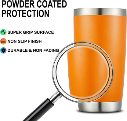 COMOOO 20oz Tumbler Bulk Double Wall Vacuum Insulated Travel Mug, Stainless Steel Tumbler with Lid and Straw Durable Powder Coated Insulated Coffee Cup for Cold & Hot Drinks (Orange, 2 pack
