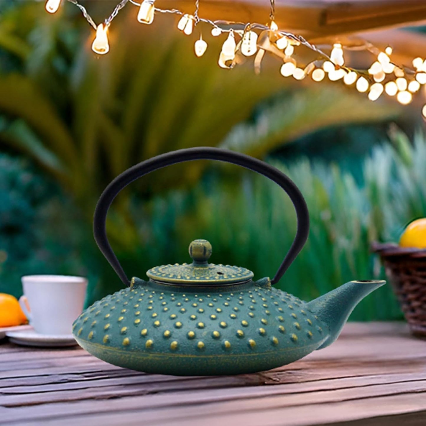 27.1oz Small Cast Iron Teapot,SECHUDO Tea Kettle Coated with Enameled Interior for Stovetop Safe, Japanese Style Cast Iron Teapot with Stainless Steel Infuser for Loose Tea,Flat Pattern(800ml)