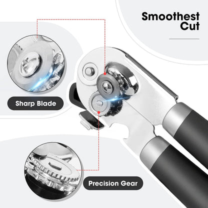 Beneno Can Opener Manual with Magnet, Hand Held Heavy Duty Can Opener with Durable Sharp Blade Smooth Edge, Big Effort-Saving Knob, Soft Grip Rubber Handle, Multifunctional Bottle Opener, Black
