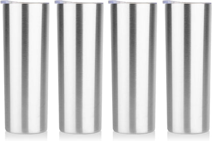 HASLE OUTFITTERS 20 oz Skinny Tumblers Bulk Set, Stainless Steel Insulated Slim Tumblers with Lids, Reusable Double Wall Travel Coffee Mugs, Durable Powder Coated Travel Water Cups (4)