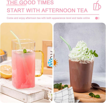 6-Pack Reusable Glass Straws Set, Clear Glass Drinking Straw, Cute Colorful Straws with Cleaning Brush, 8''x8MM
